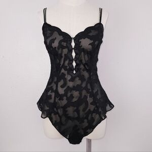 Vintage Victoria's Secret Gold Label Teddy Black Satin & Lace Bodysuit